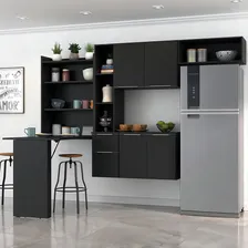 Armário de Cozinha Compacta com Mesa Dobrável Sofia Multimóveis V2008 Preto Foto  mini 1