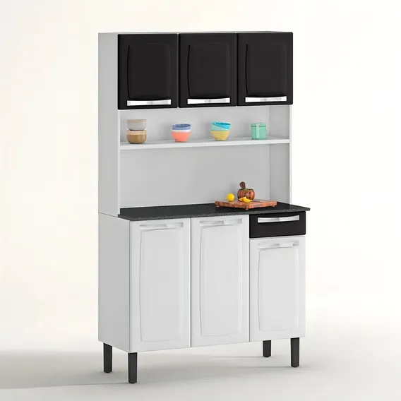 Armário De Cozinha Compacta Itatiaia Rose 6 Portas 1 Gaveta Cor Branco com Preto Foto 1