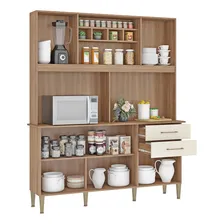 Armário De Cozinha Completa Bela Com 5 Portas E 2 Gavetas Compacta Cor Carvalho Champanhe Foto mini 3