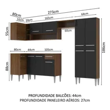 Armário de Cozinha Completa de Canto 353cm Rustic/Preto Emilly Sun Madesa 01 Foto mini  3