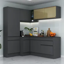 Armário de Cozinha Completa de Canto com Rodapé Veneza Multimóveis V2089 Preto Foto mini  2