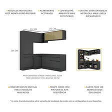 Armário de Cozinha Completa de Canto com Rodapé Veneza Multimóveis V2089 Preto Foto mini  3