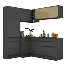 Armário de Cozinha Completa de Canto com Rodapé Veneza Multimóveis V2089 Preto Foto  mini 1
