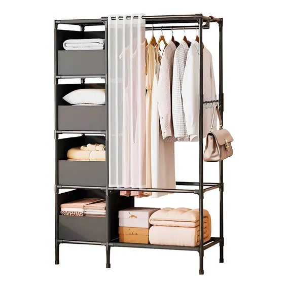 Armário, guarda-roupa, organizador de guarda-roupa com cortina preta Foto 1