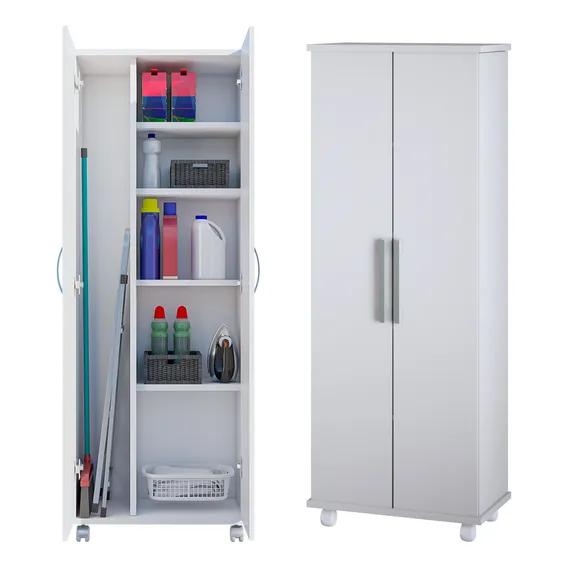 Arm谩rio Multiuso Lavanderia Organizador 2 Portas Com Rodinhas M贸veis Bonatto Foto 1