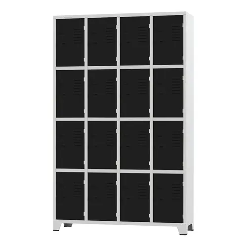 Armário Roupeiro De Aço 16 Portas Locker Cinza Com Preto Cor Cinza Cristal Com Preto Foto 1
