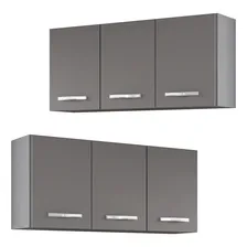 Armários Cozinha Aéreo 3 Portas 120cm Kit 2 Honduras Cinza Foto mini 1