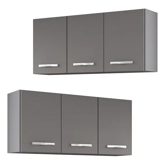 Armários Cozinha Aéreo 3 Portas 120cm Kit 2 Honduras Cinza Foto 1