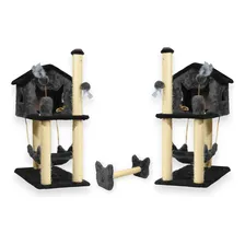Arranhador Kit 2 Casa Playground Poste Brinquedo Sisal Gato Cor Cinza Foto mini 1