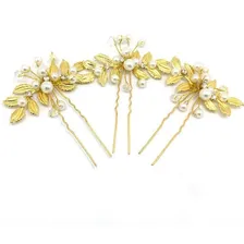 Arranjo Enfeite Dourado Cabelo Noiva Perola Dama Debutante Foto  mini 1