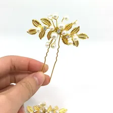 Arranjo Enfeite Dourado Cabelo Noiva Perola Dama Debutante Foto mini  3