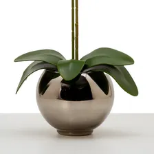 Arranjo Orquídea Silicone Com Vaso Vidro Ônix Espelhado Cor Azul Foto mini  3