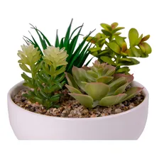 Arranjo Permanente Planta Artificial Suculenta Plástico Vaso Cor Verde Foto mini 2