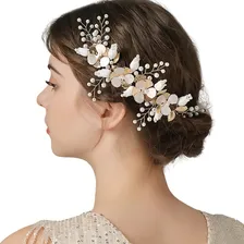 Arranjo Tiara Pérolas Cabelo Flores Noivas Madrinhas Dourado Foto mini 1