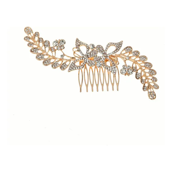 Arranjo Tiara Strass Noiva Madrinha Luxo Brilhoso Borboleta Cor Dourado Foto 1