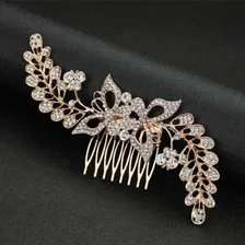 Arranjo Tiara Strass Noiva Madrinha Luxo Brilhoso Borboleta Cor Dourado Foto mini 2