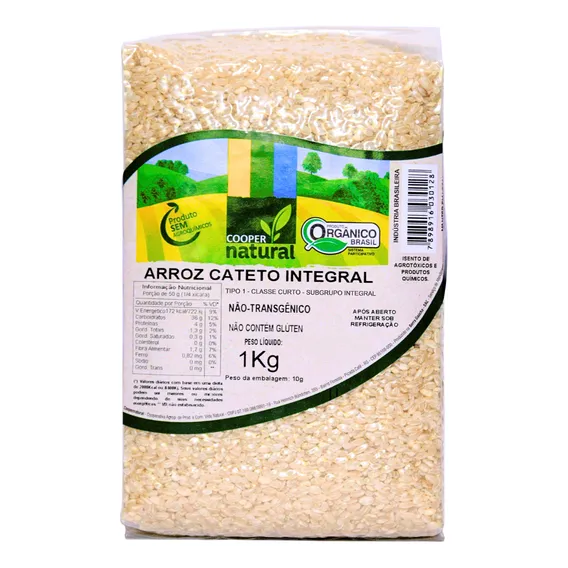 Arroz Cateto Integral Orgânico Coopernatural 1kg Foto 1