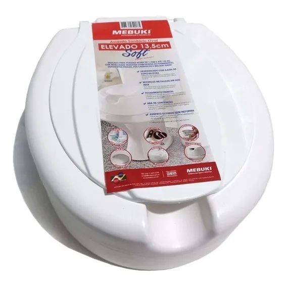 Assento sanitário Mebuki Assento Sanitário Oval Elevado 13,5 cm de plástico com forma oval branco lisa Foto 1
