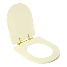 Assento Sanitário Poliéster Carrara Creme Ferragem Dourada Foto mini  2