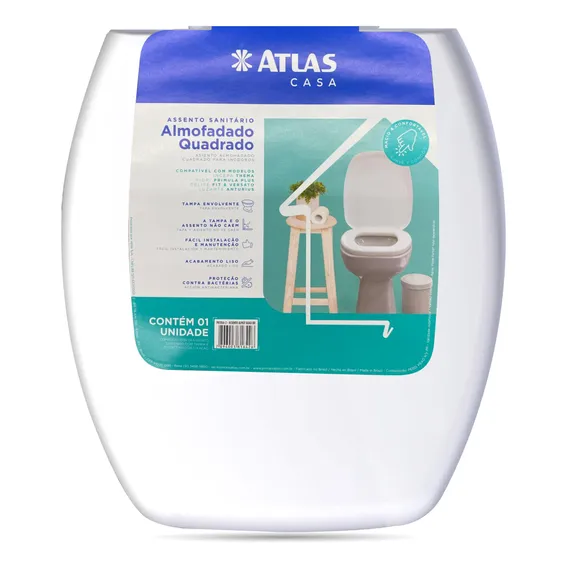 Assento Tampa Sanitário Quadrado Almofadado Atlas Primafer Cor Branco Foto 1