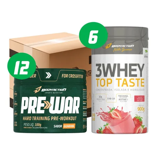 Atacado 6x 3whey Top Taste 900g + 12x Pré Treino Pre War Sabor Variado Foto 1