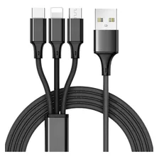 Avedistante Cabo Usb 3 Em 1 Cabo Tipo C Cabo Micro Usb Cabo Para Celulares De Nylon Trançado Cabo Dados Carga Rápida Para iPhone Samsung Huawei Xiaomi Android E Outras (1.2m Preto) Foto mini 1
