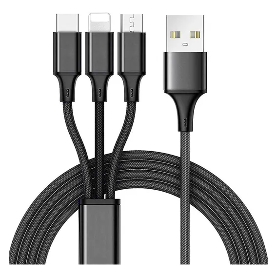 Avedistante Cabo Usb 3 Em 1 Cabo Tipo C Cabo Micro Usb Cabo Para Celulares De Nylon Trançado Cabo Dados Carga Rápida Para iPhone Samsung Huawei Xiaomi Android E Outras (1.2m Preto) Foto 1