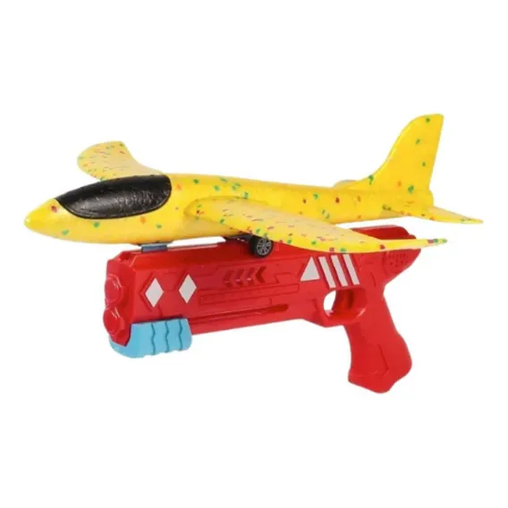 Avião Planador Aeromodelo Com Lançador Catapulta Brinquedo Cor Amarelo Foto 1
