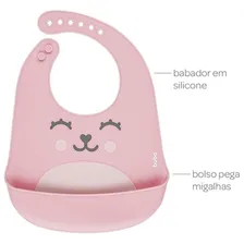 Babador Em Silicone Com Pega-migalhas Rosa Gumy Buba Foto mini  3