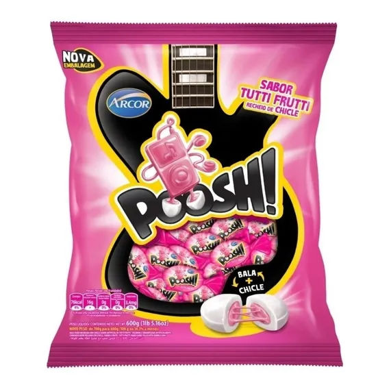 Bala Chiclete Dura Poosh Tutti Frutti 500g Foto 1