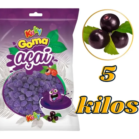 Bala De Goma Sabor Açaí Com Guaraná = Pacote Atacado 5 Kilos Foto 1