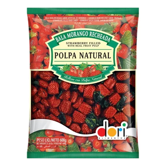 Bala Morango Recheada Dori Pacote 600 Gramas - 2 Un Atacado! Foto 1