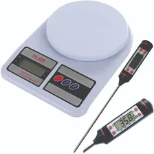 Balança Digital Cozinha Até 10 Kg + Termômetro Culinário Top Foto  mini 1