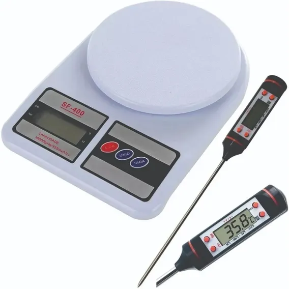 Balança Digital Cozinha Até 10 Kg + Termômetro Culinário Top Foto 1
