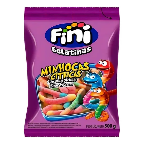 Balas Gelatina 450g~500g - Fini Todos Modelos Modelos Bala Minhoca Cítrica 500gr Foto 1