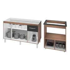 Balcão Cooktop 5 Bocas Forno Elétrico E Gabinete Armário Pia Cor Savana Com Preto Foto mini  3