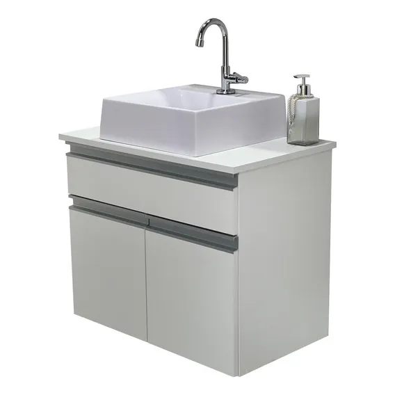 Balcão Gabinete Banheiro Milão Com Cuba 100% Mdf - 60cm Foto 1
