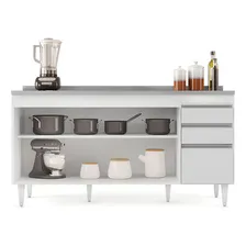 Balcão Gabinete Com Pia Inox 160cm Arkansas Branco Lumil Foto mini  3