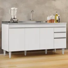 Balcão Gabinete Com Pia Inox 160cm Arkansas Branco Lumil Foto mini  2