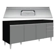 Balcão Gabinete Cozinha Com Pia Inox 180cm Dallas Lumil Cor Preto/Cinza Foto mini 1