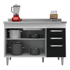 Balcão Gabinete De Pia Suécia 120cm 03 Portas 02 Gavetas Bra Cor Branco/preto Foto mini  3