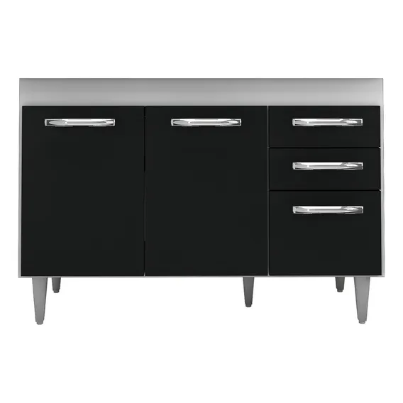 Balcão Gabinete De Pia Suécia 120cm 03 Portas 02 Gavetas Bra Cor Branco/preto Foto 1