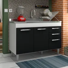 Balcão Gabinete De Pia Suécia 120cm 03 Portas 02 Gavetas Bra Cor Branco/preto Foto mini  2