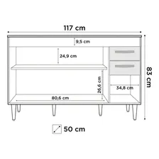 Balcão Gabinete De Pia Suécia 120cm 03 Portas 02 Gavetas Bra Cor Branco/preto Foto mini 4