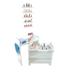 Balcão Mesa Manicure Carrinho Tampo E Vidro Aparador Foto  mini 1