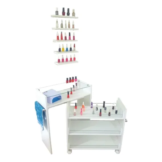 Balcão Mesa Manicure Carrinho Tampo E Vidro Aparador Foto 1