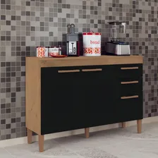 Balcão Modena Gabinete Armário Cozinha 3 Portas Marrom Preto Foto mini 1