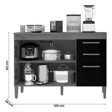 Balcão Modena Gabinete Armário Cozinha 3 Portas Marrom Preto Foto mini 3