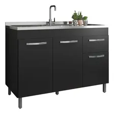 Balcão Para Pia 120 Gabinete Cozinha Armário Gaveta Preto Foto mini 1