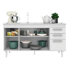 Balcão Armário Cozinha Gabinete Pia 150cm Lisboa Branco Bp Foto mini 4